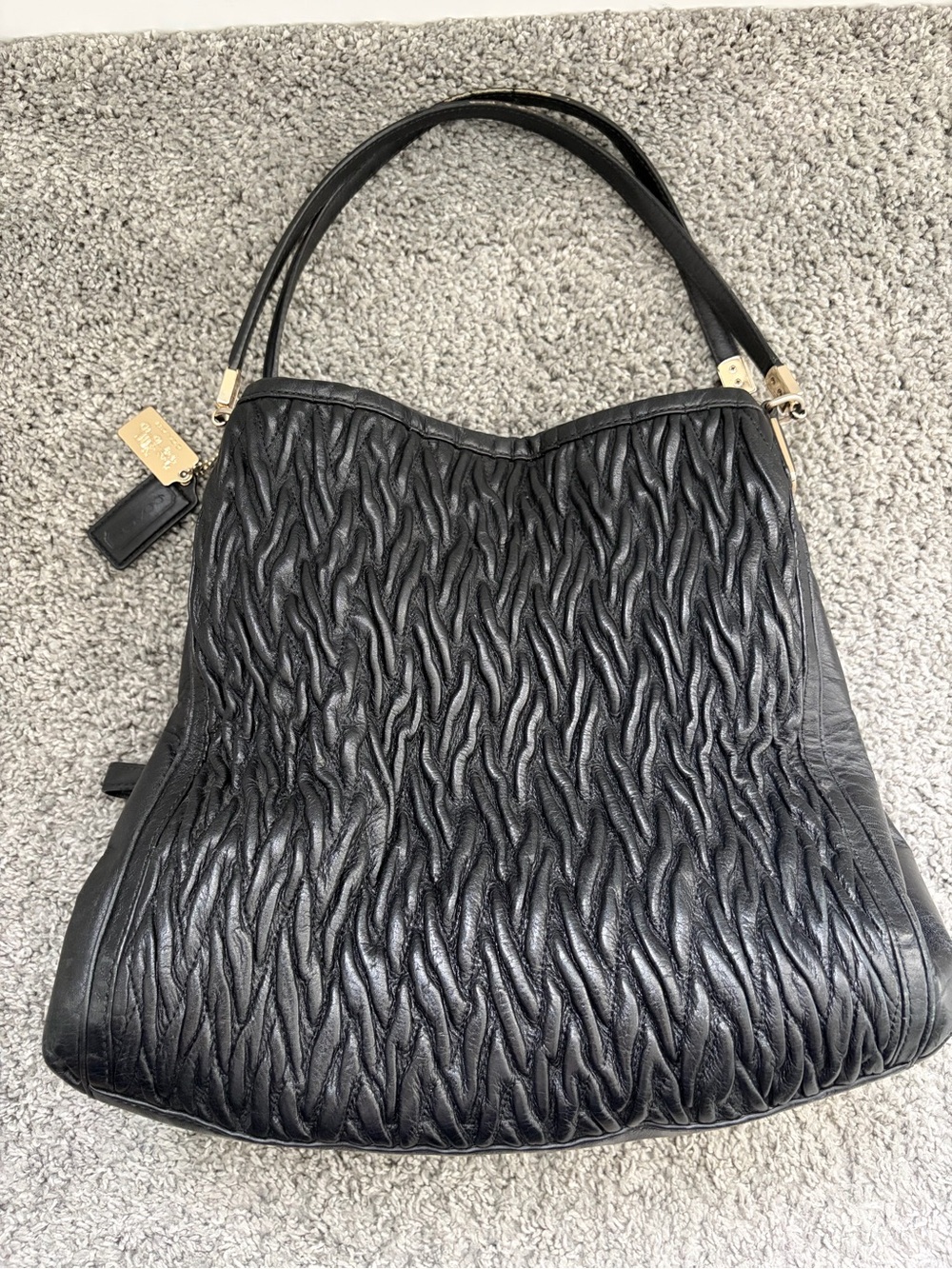 Coach Madison Phoebe Black Gathered Leather Shoulder Bag
